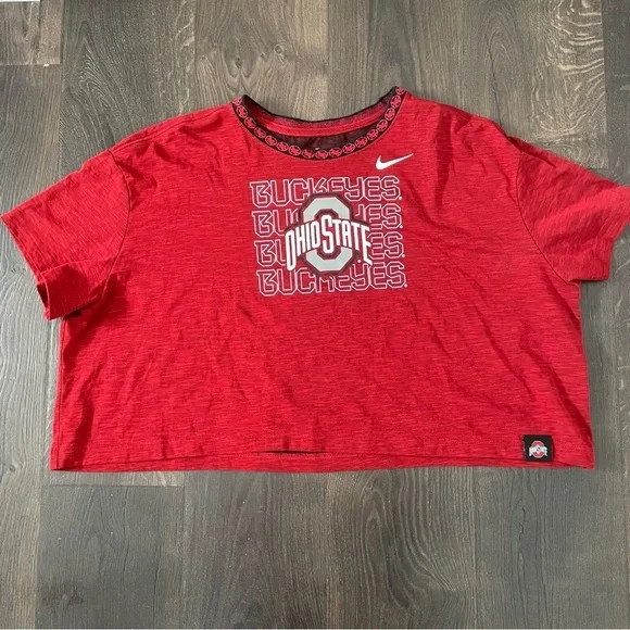 Nike Womens OSU Ohio State Buckeyes Crop Top Shirt Size XXL Red 2X Dri-Fit - Picture 2 of 10